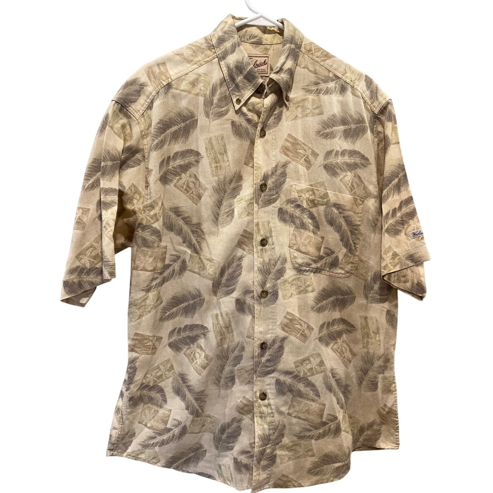 Woolrich Mens Medium Button Down Short‎ Sleeve Casual Palm Leaf Hawaiian Print